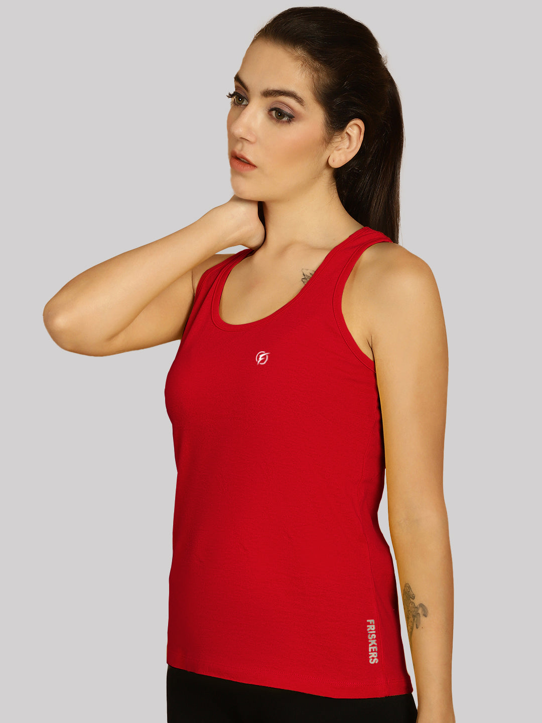 Women Solid Cotton Slim Fit Tank Top - Friskers