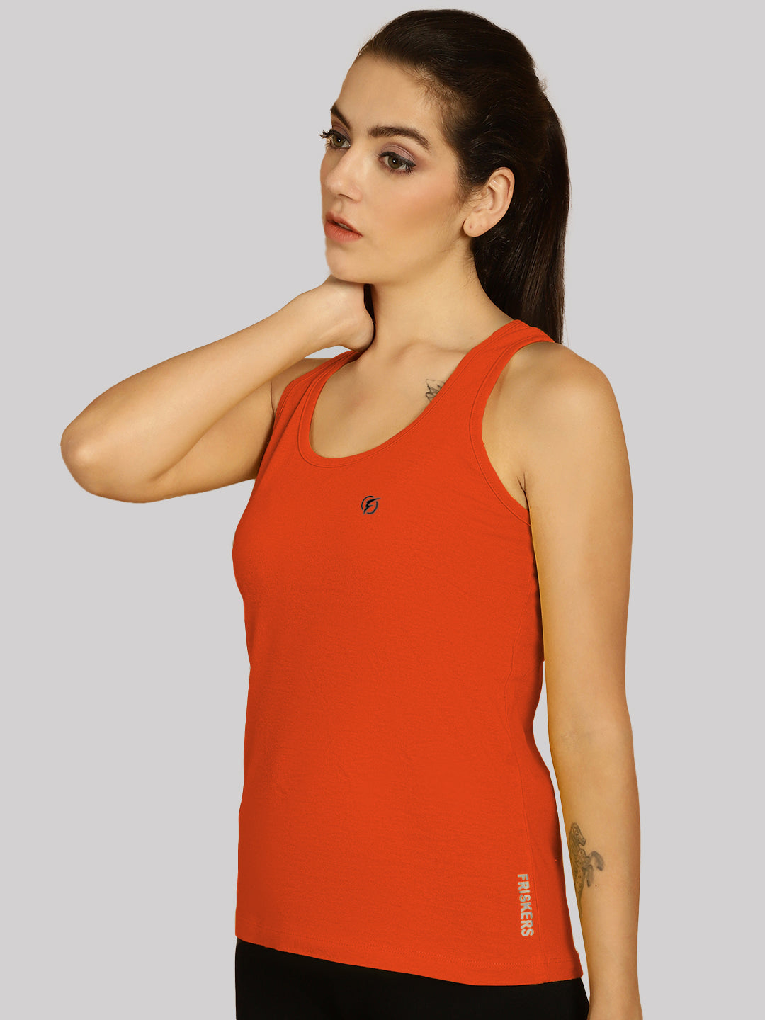 Women Solid Cotton Slim Fit Tank Top - Friskers