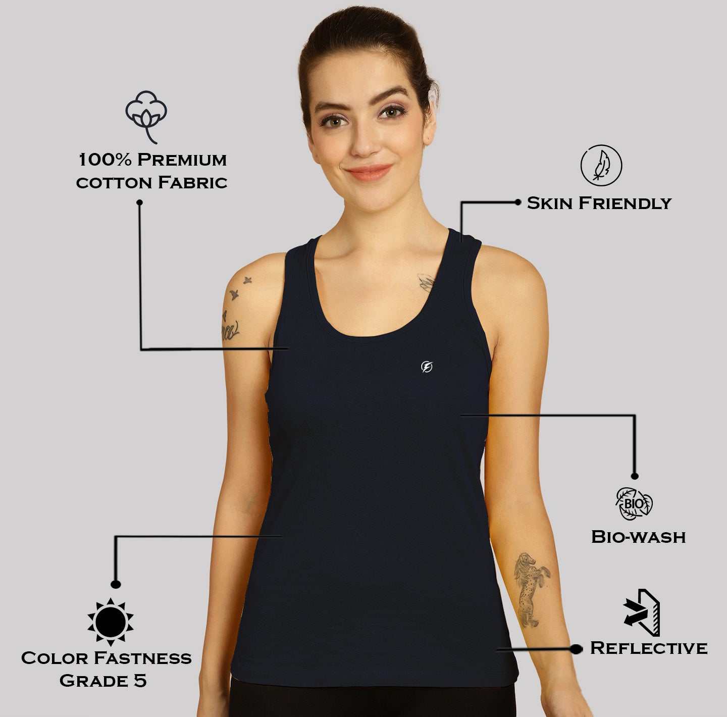 Women Solid Cotton Slim Fit Tank Top - Friskers