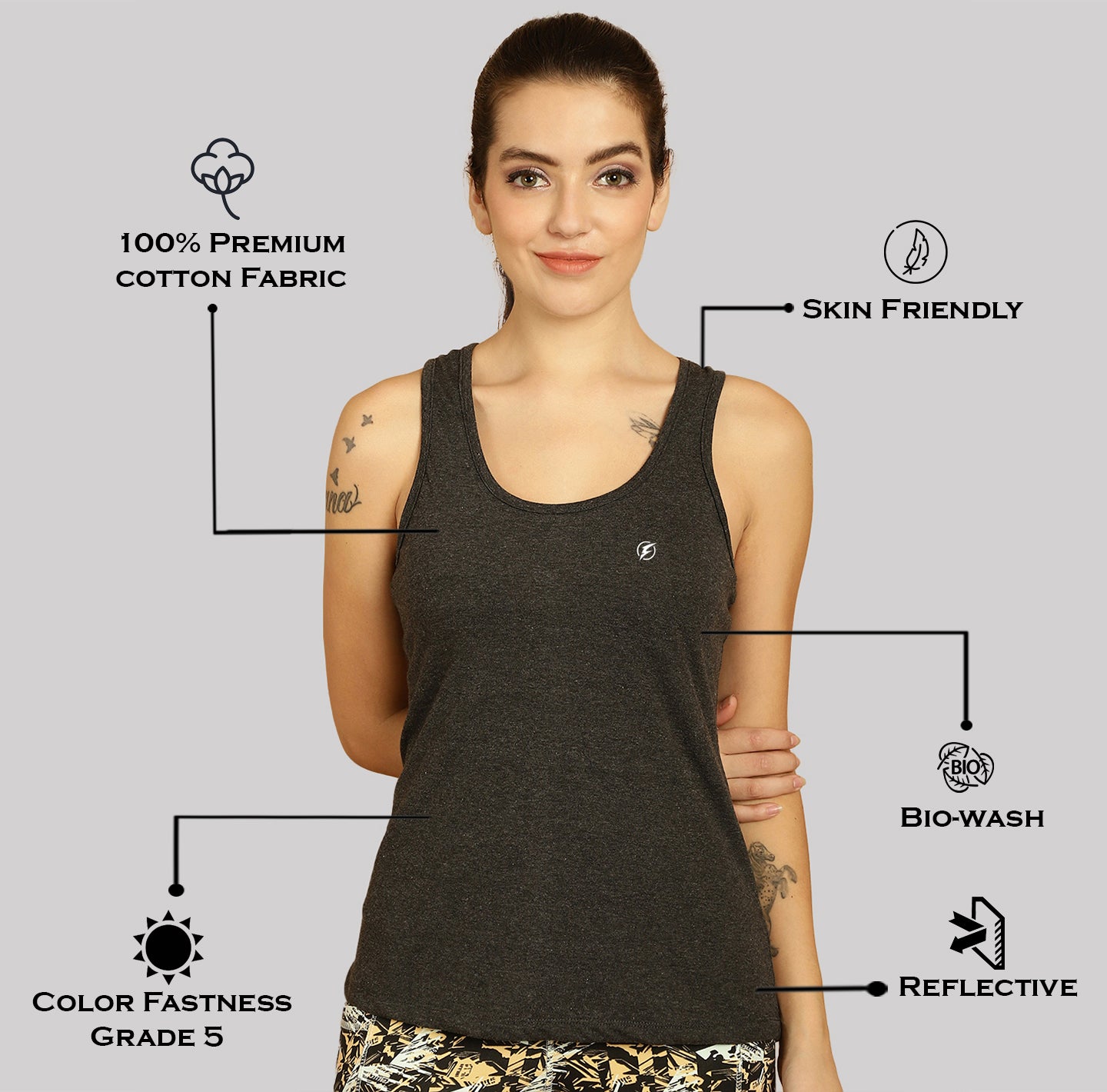 Women Solid Cotton Slim Fit Tank Top - Friskers