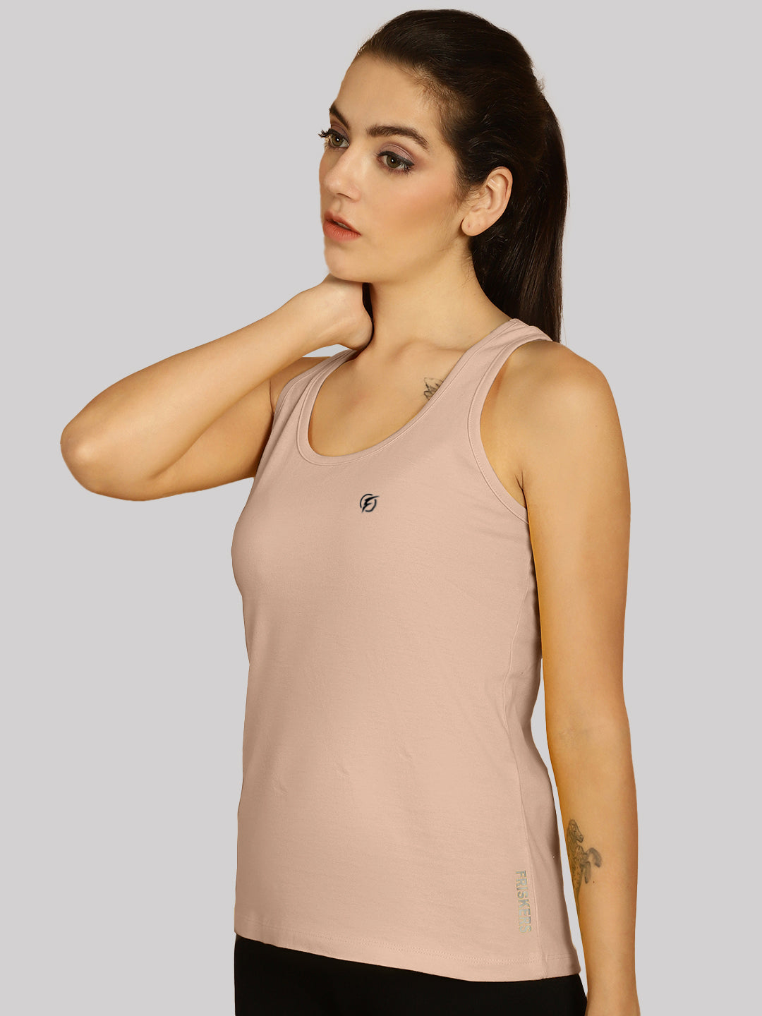 Women Solid Cotton Slim Fit Tank Top - Friskers