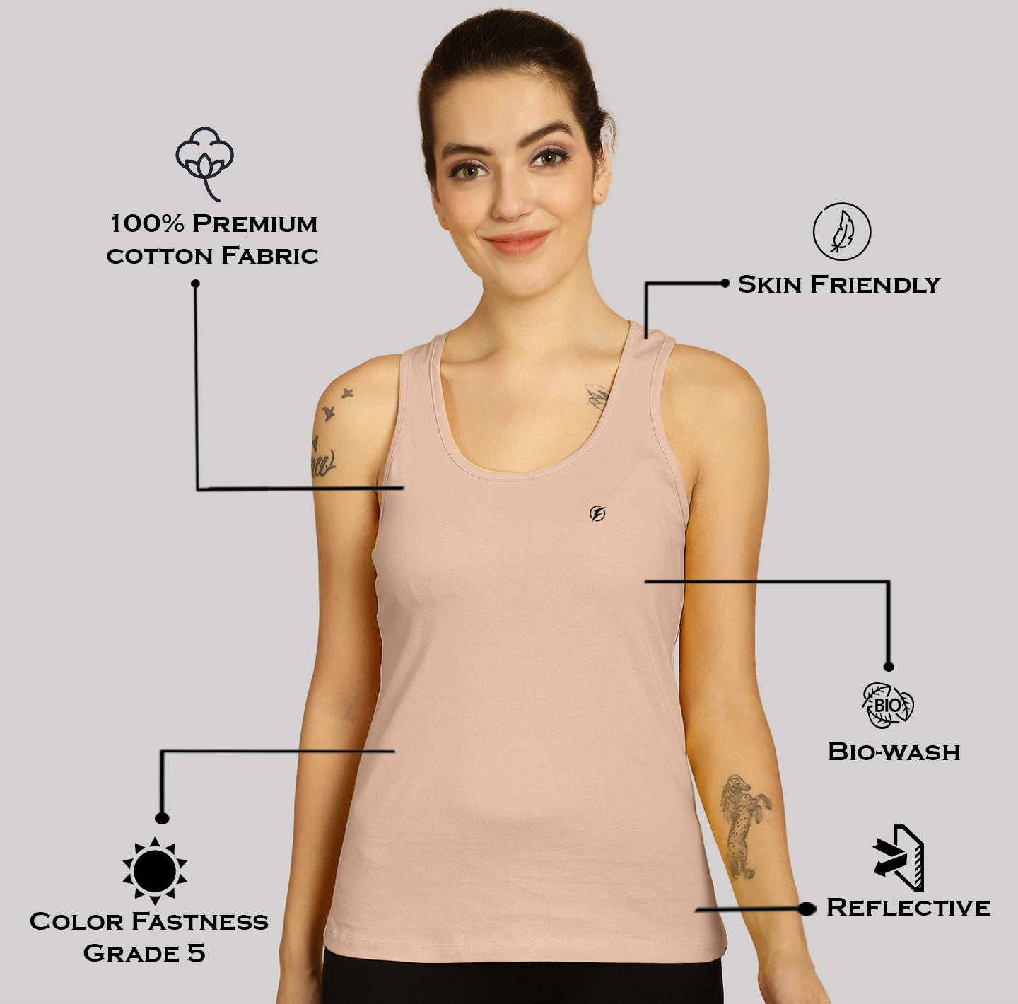 Women Solid Cotton Slim Fit Tank Top - Friskers