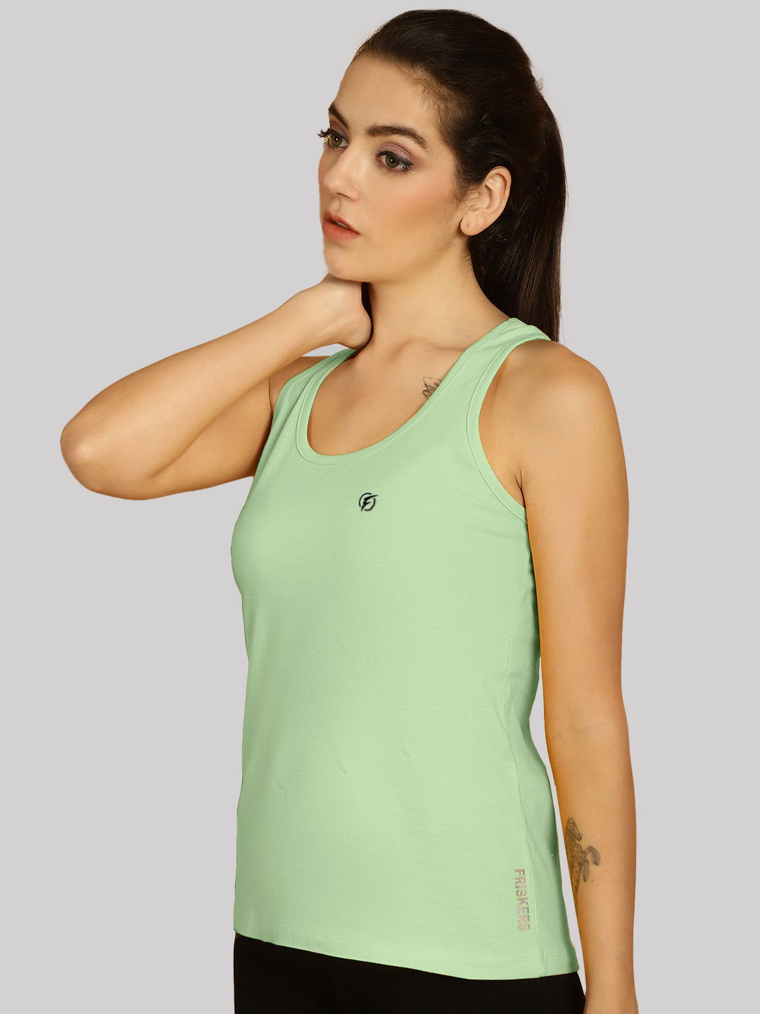 Women Solid Cotton Slim Fit Tank Top - Friskers