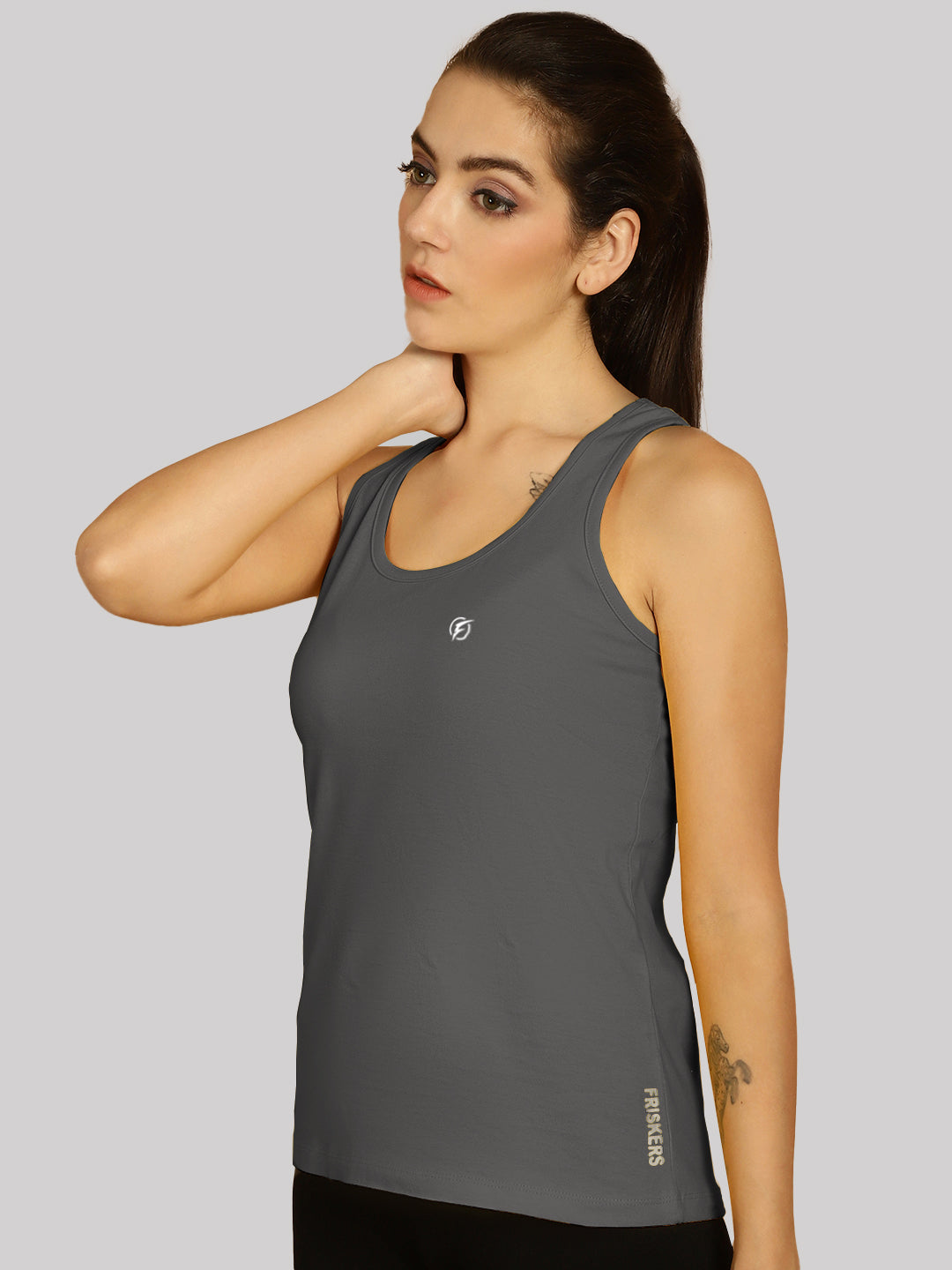 Women Solid Cotton Slim Fit Tank Top - Friskers