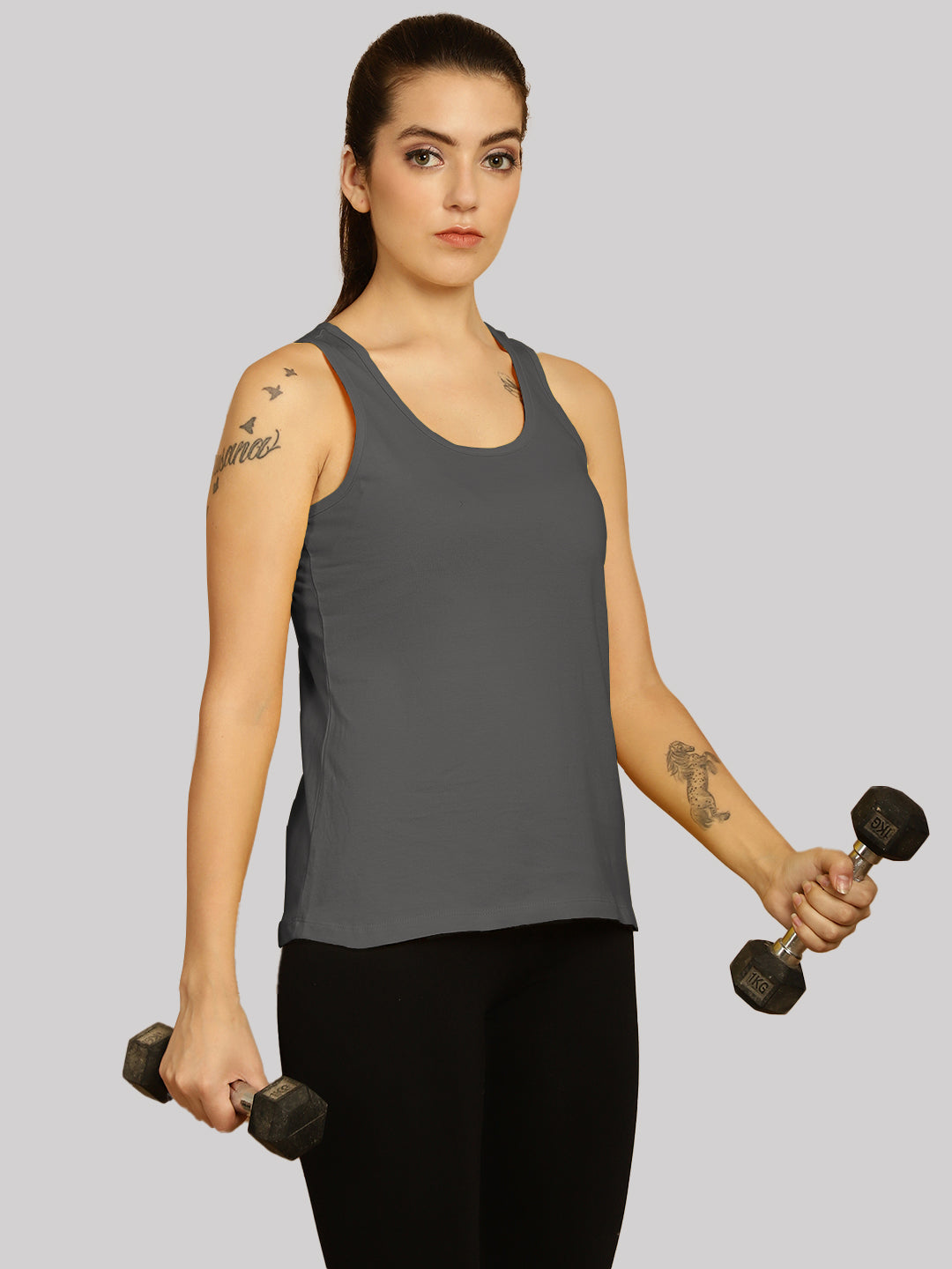 Women Solid Cotton Slim Fit Tank Top - Friskers