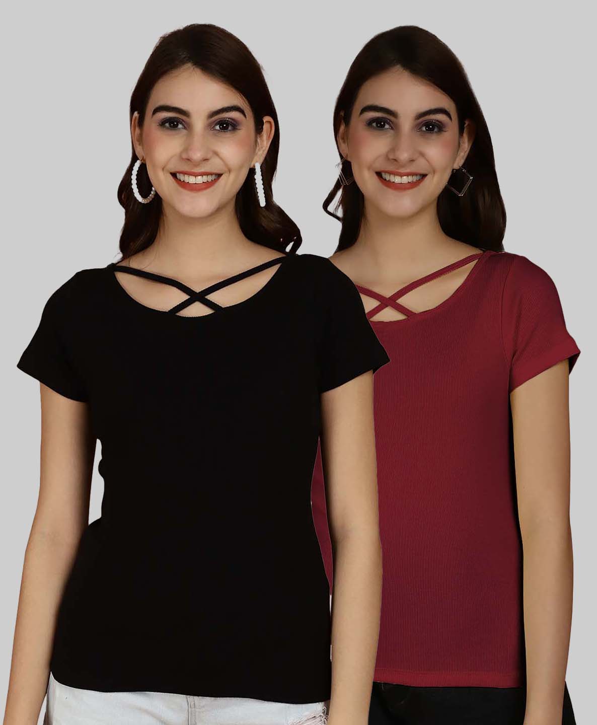 Friskers Pack Of 2 Solid X-Line Neck Top - Friskers