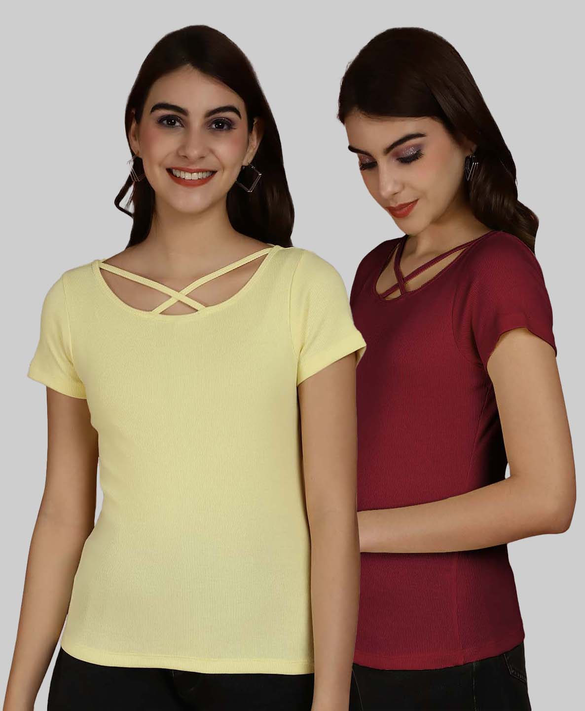 Friskers Pack Of 2 Solid X-Line Neck Top - Friskers