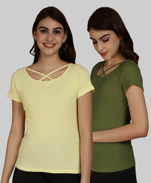 Friskers Pack Of 2 Solid X-Line Neck Top