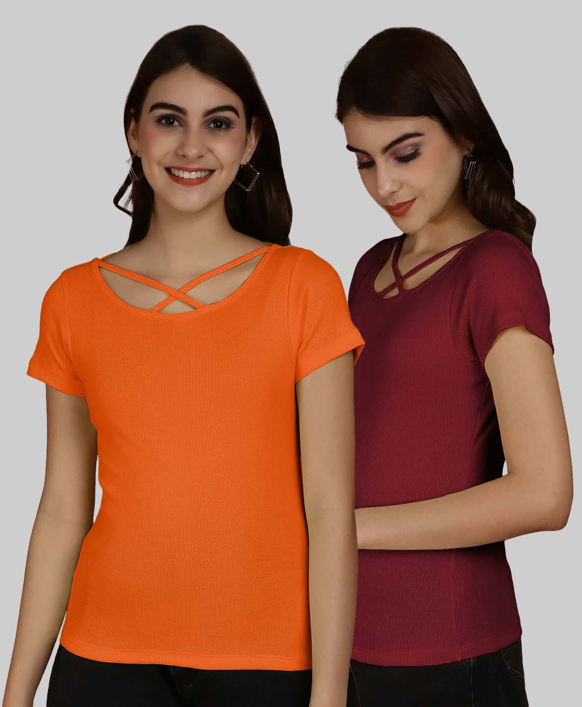 Friskers Pack Of 2 Solid X-Line Neck Top - Friskers