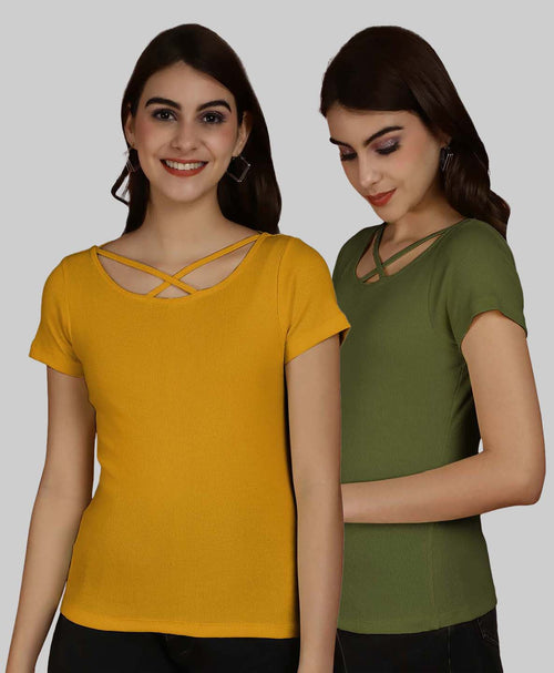 Friskers Pack Of 2 Solid X-Line Neck Top