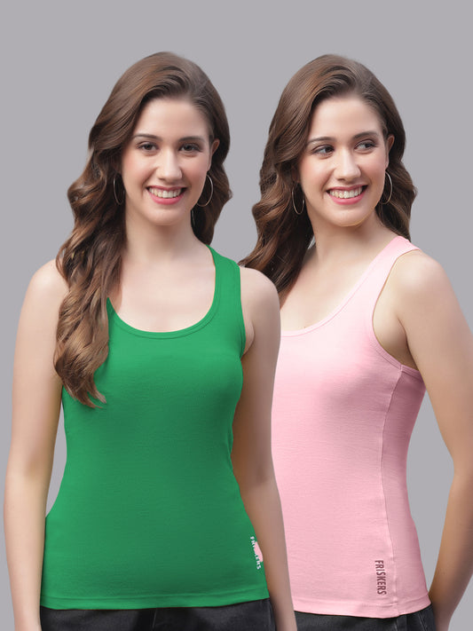 Women Pack Of 2 Green & Coral Ultimate Active Tank Top - Friskers