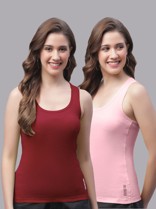 Women Pack Of 2 Maroon & Coral Ultimate Active Tank Top - Friskers
