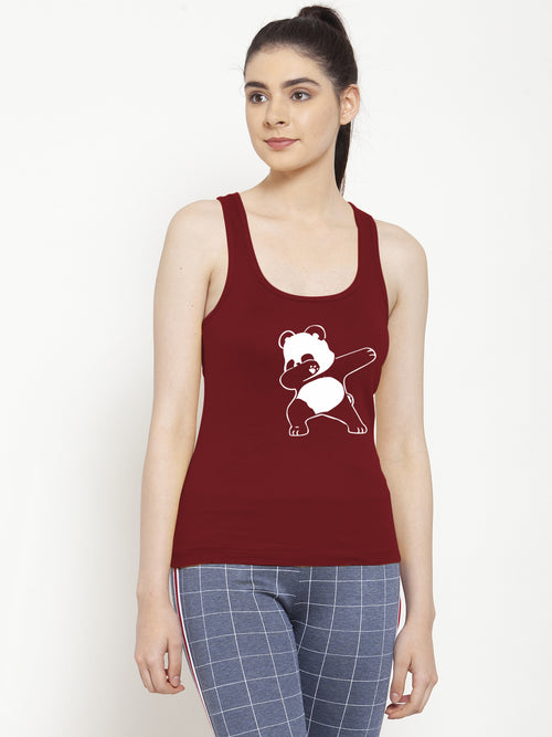 Bear Printed sleeveless Women Black Tank Top/Vest