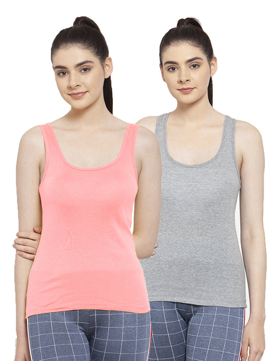 Women Pack Of 2 Grey & Coral Ultimate Active Tank Top - Friskers
