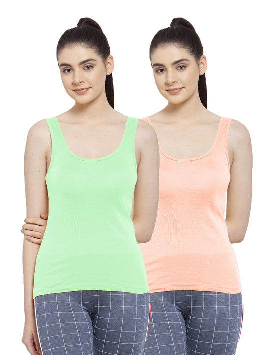 Women Pack Of 2 Peach & Pista Ultimate Active Tank Top - Friskers