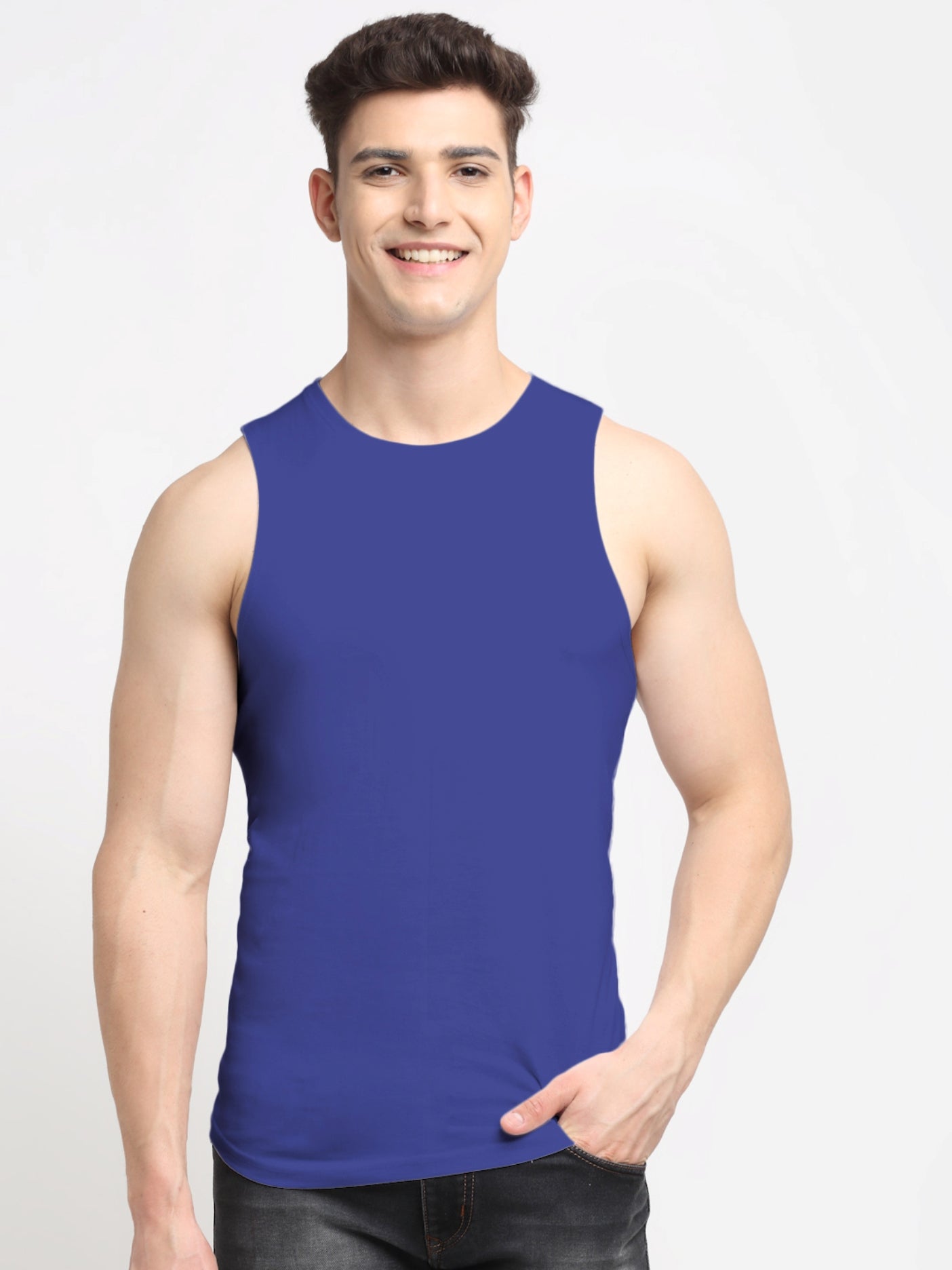 Friskers Men Solid Cotton Innerwear Gym Vest - Friskers