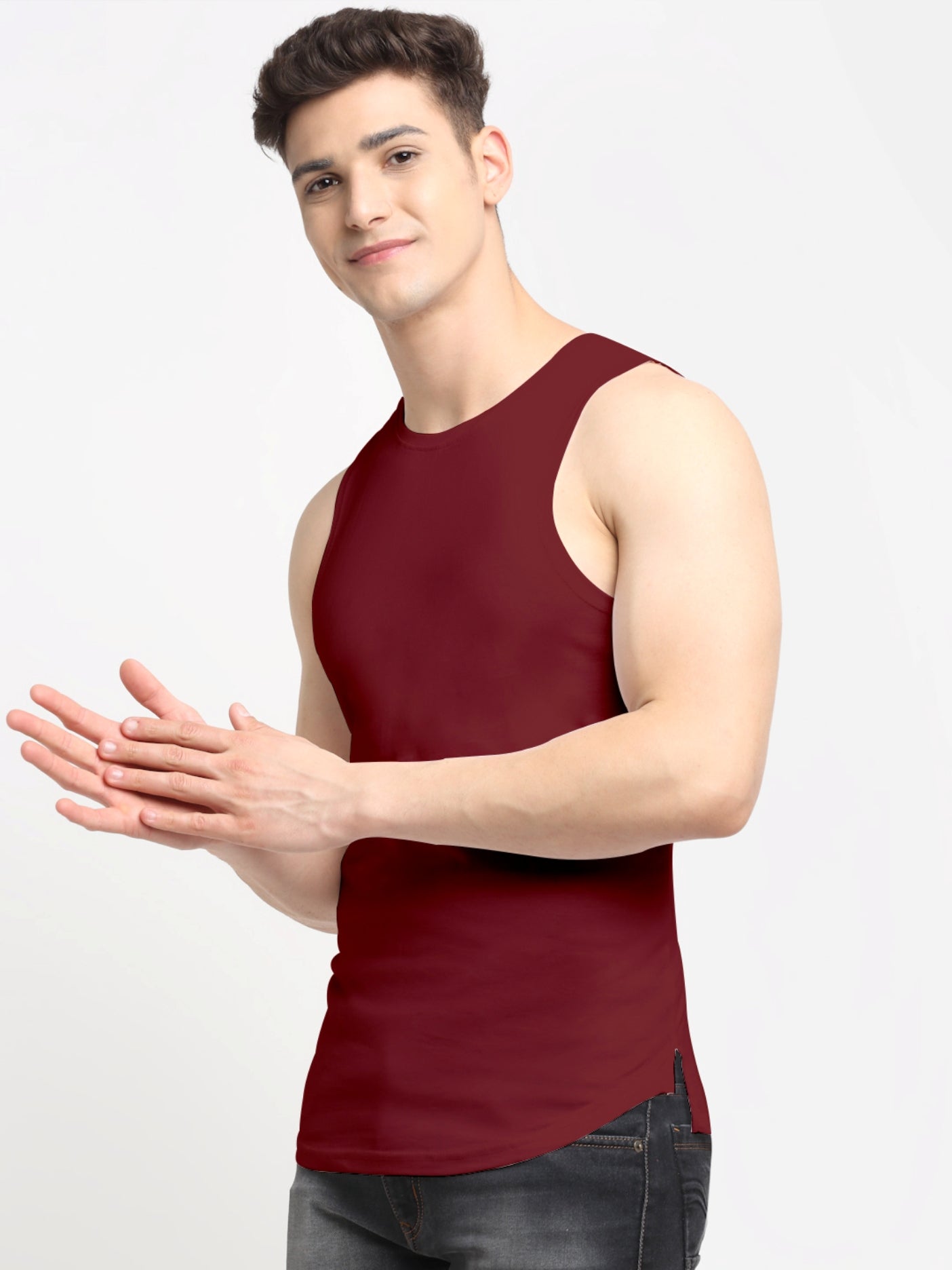 Friskers Men Solid Cotton Innerwear Gym Vest - Friskers