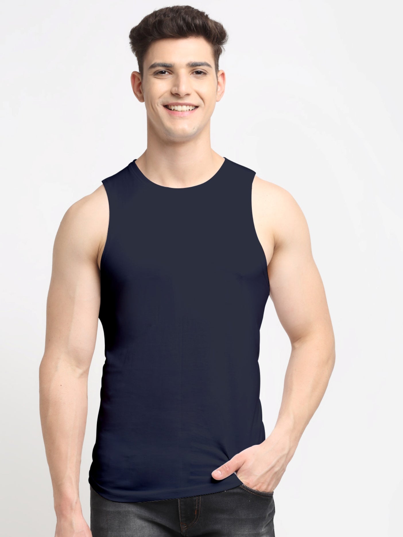 Friskers Men Solid Cotton Innerwear Gym Vest - Friskers