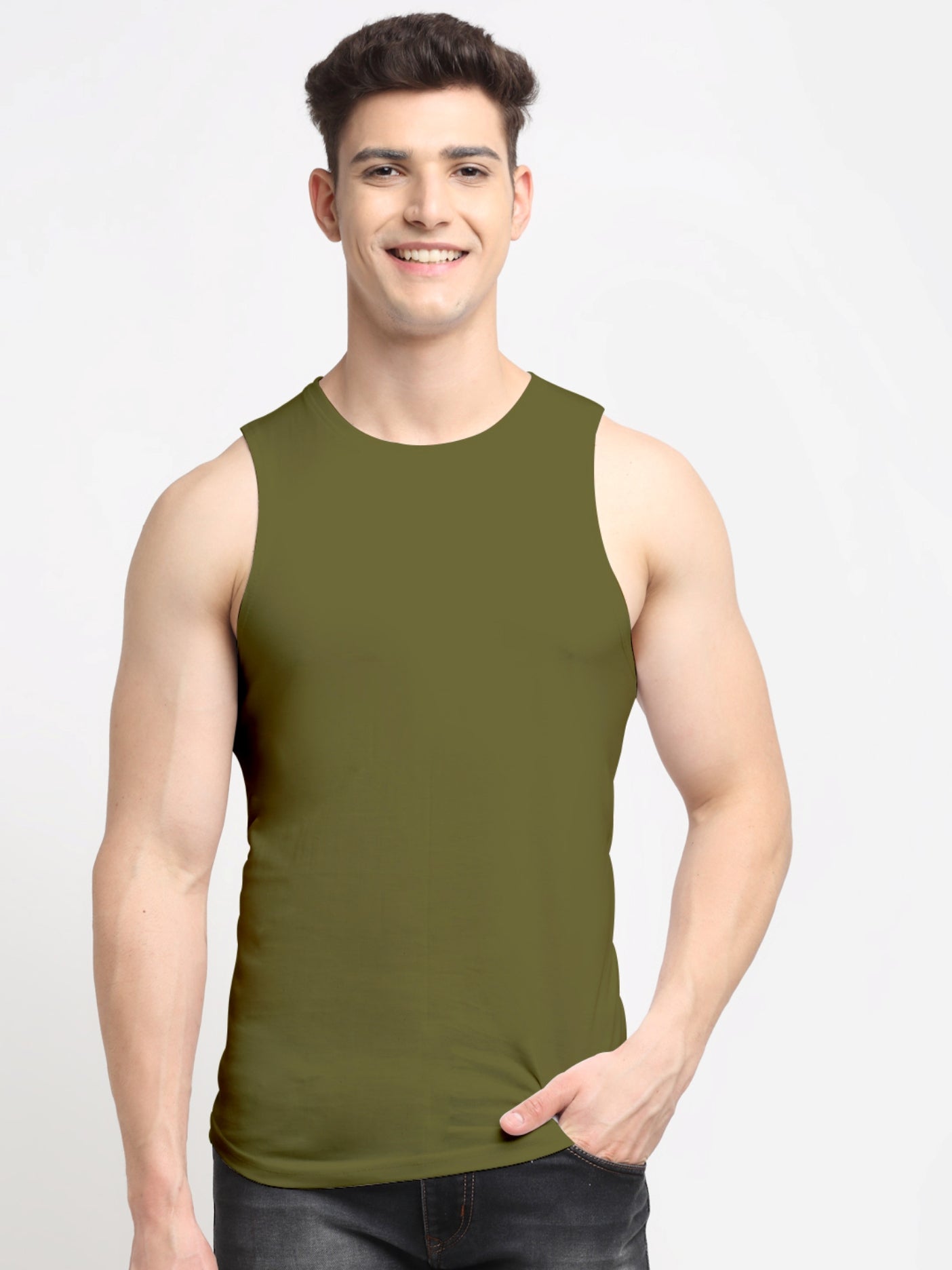 Friskers Men Solid Cotton Innerwear Gym Vest - Friskers