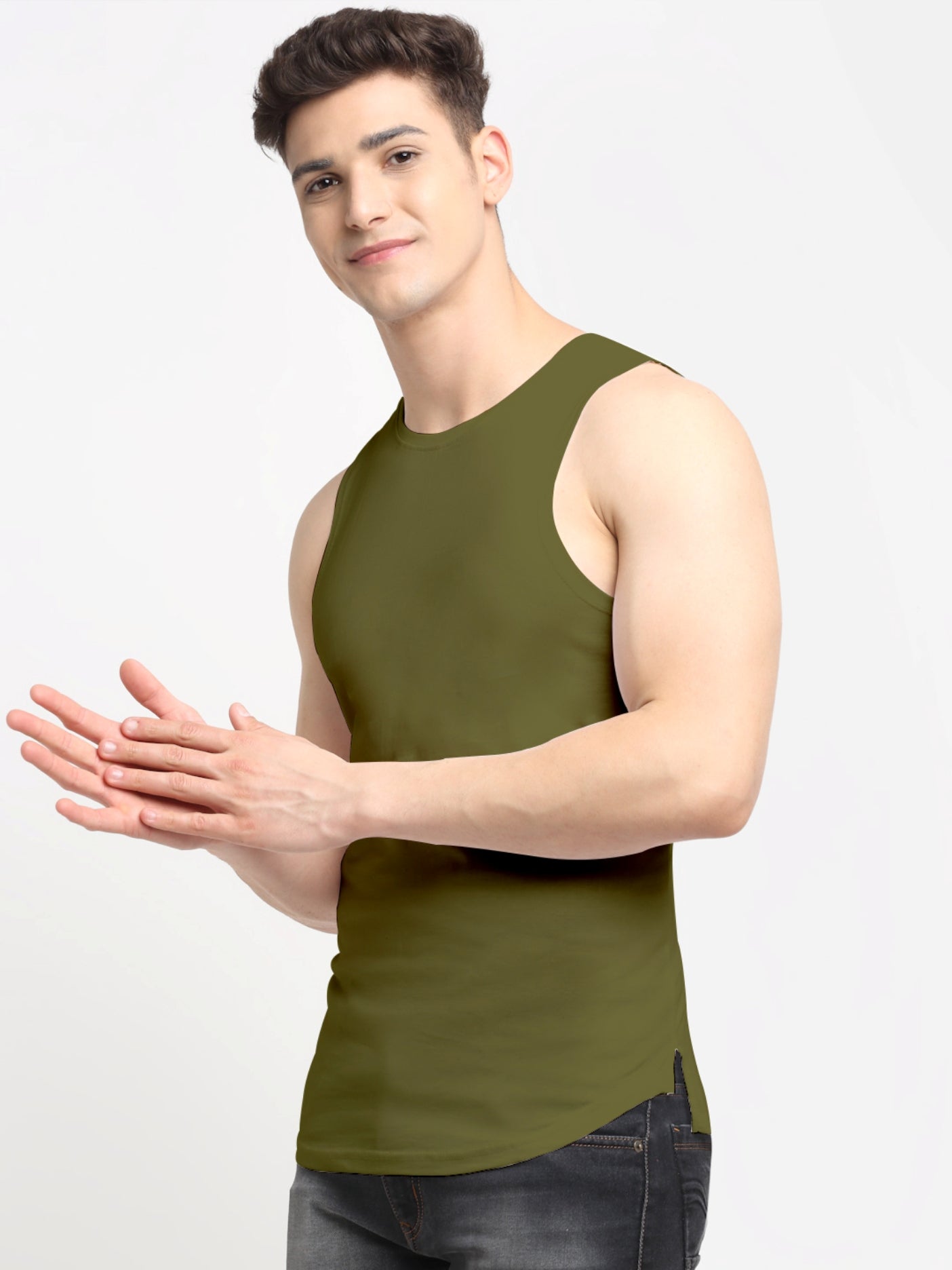 Friskers Men Solid Cotton Innerwear Gym Vest - Friskers