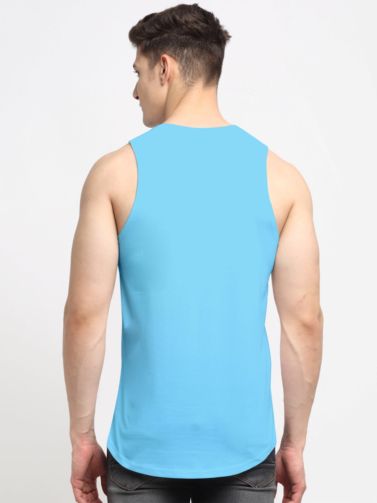 Men's Pack Of 2 Black & Turquoise Pure Cotton Printed Gym Vest - Friskers