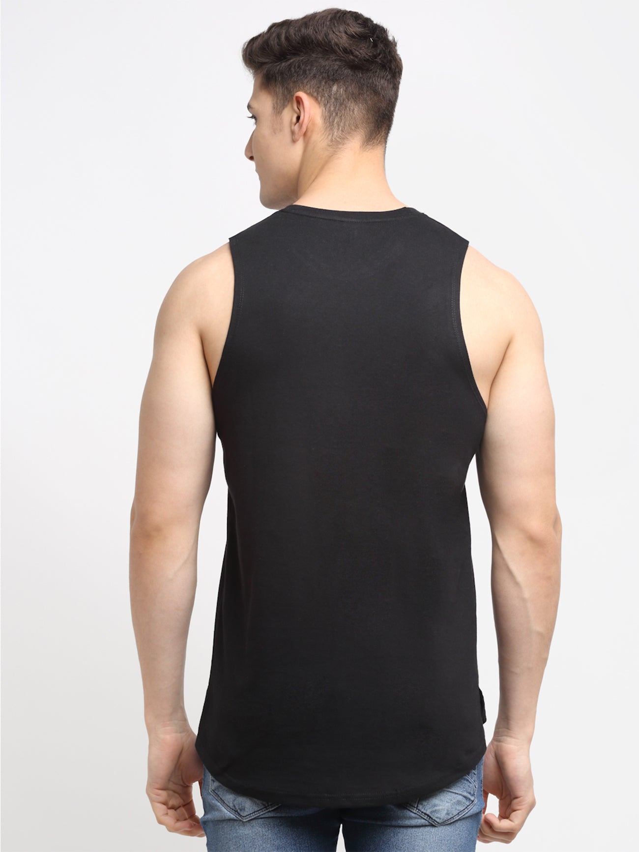 Men's Pack Of 2 Black & Turquoise Pure Cotton Printed Gym Vest - Friskers
