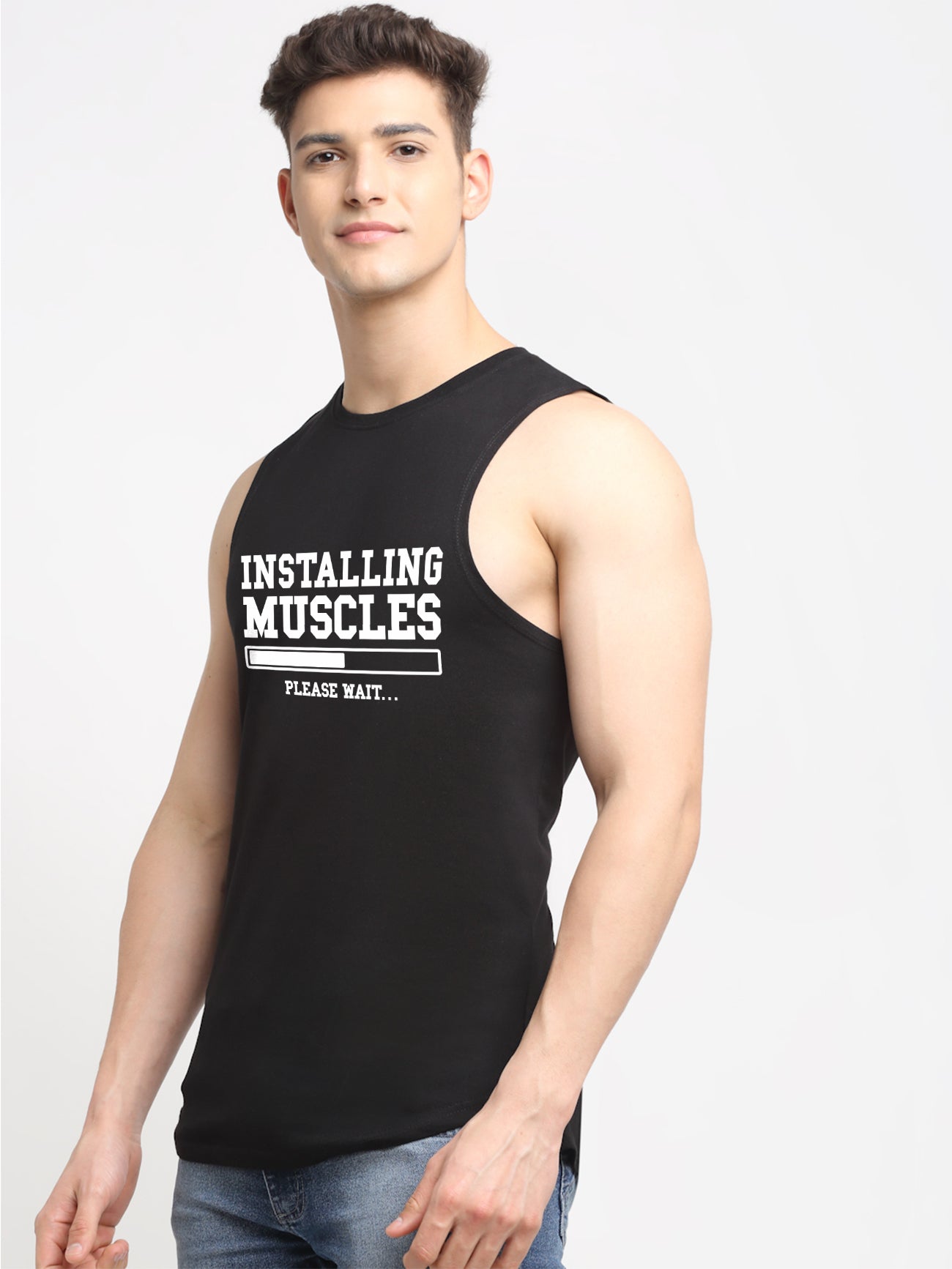 Installing Muscles Printed Cotton Gym Vest - Friskers