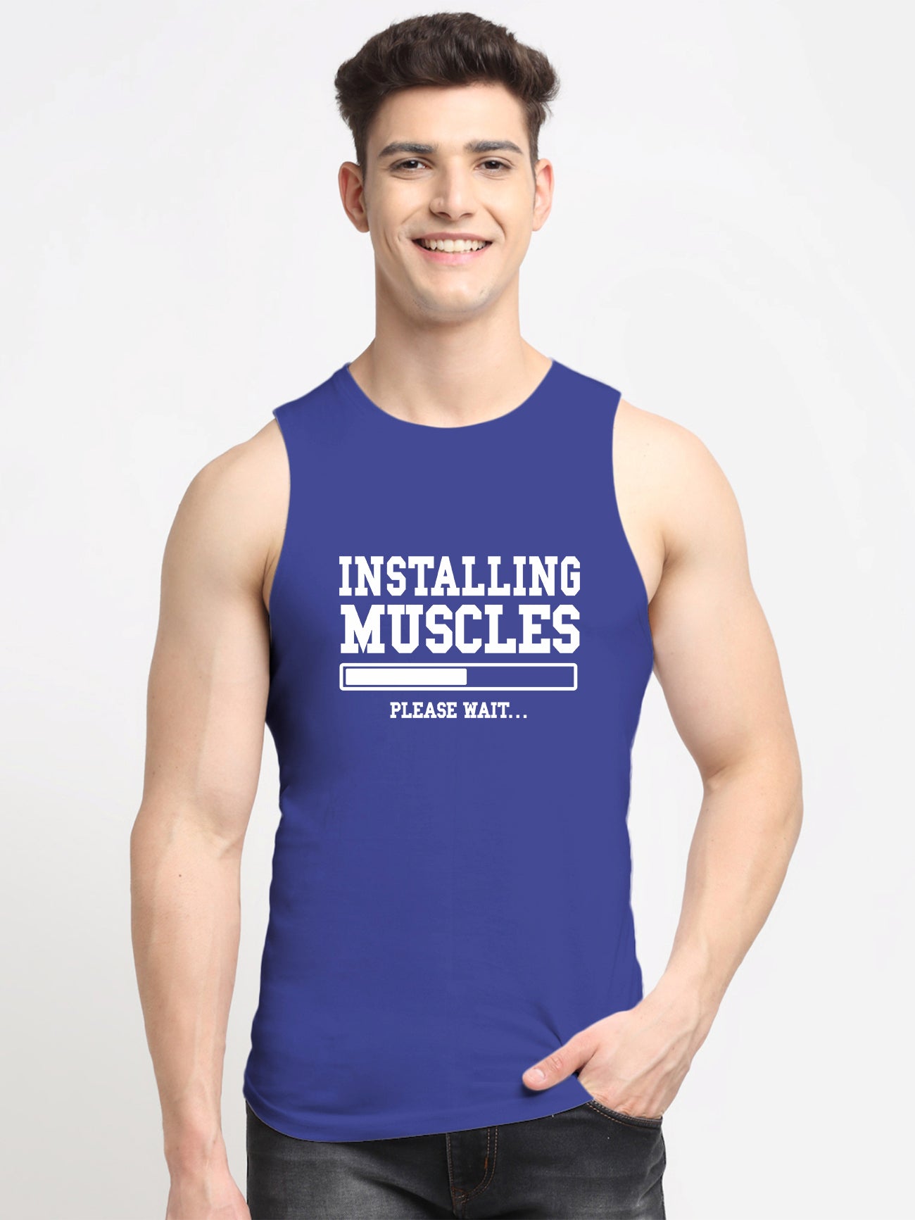 Installing Muscles Printed Cotton Gym Vest - Friskers