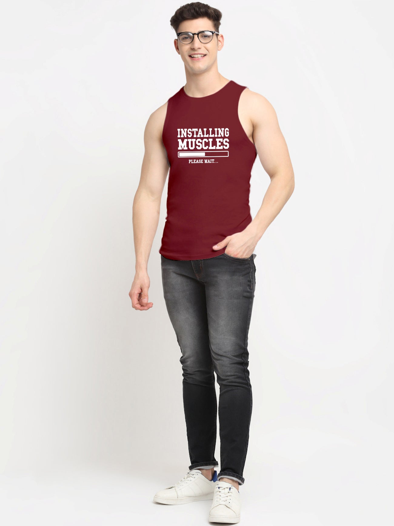 Installing Muscles Printed Cotton Gym Vest - Friskers