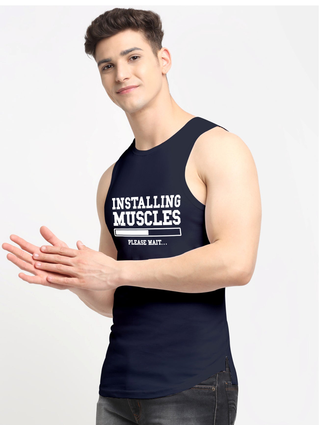 Installing Muscles Printed Cotton Gym Vest - Friskers