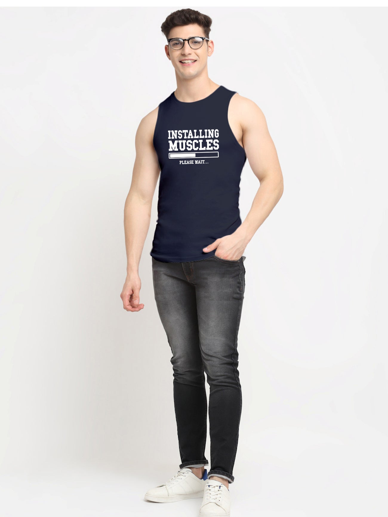Installing Muscles Printed Cotton Gym Vest - Friskers