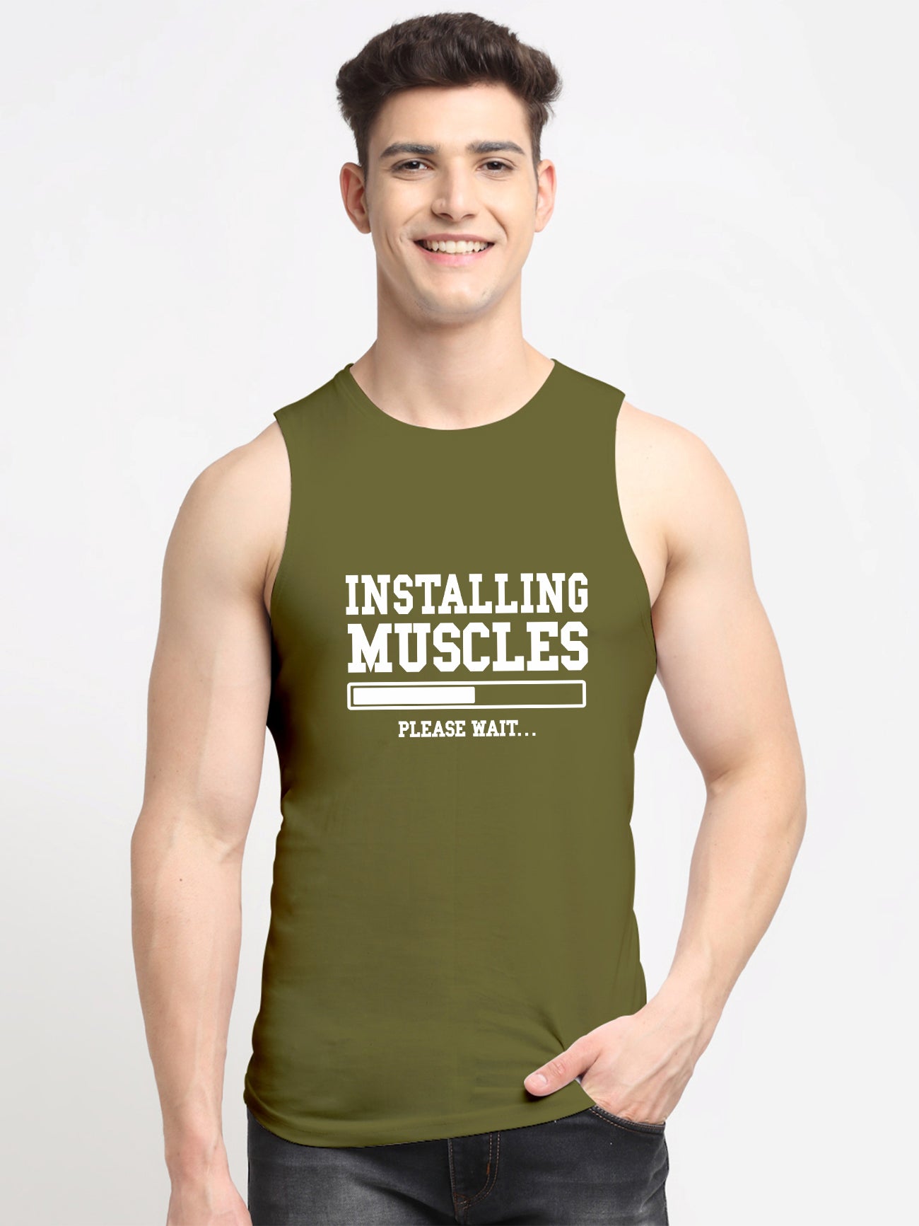 Installing Muscles Printed Cotton Gym Vest - Friskers