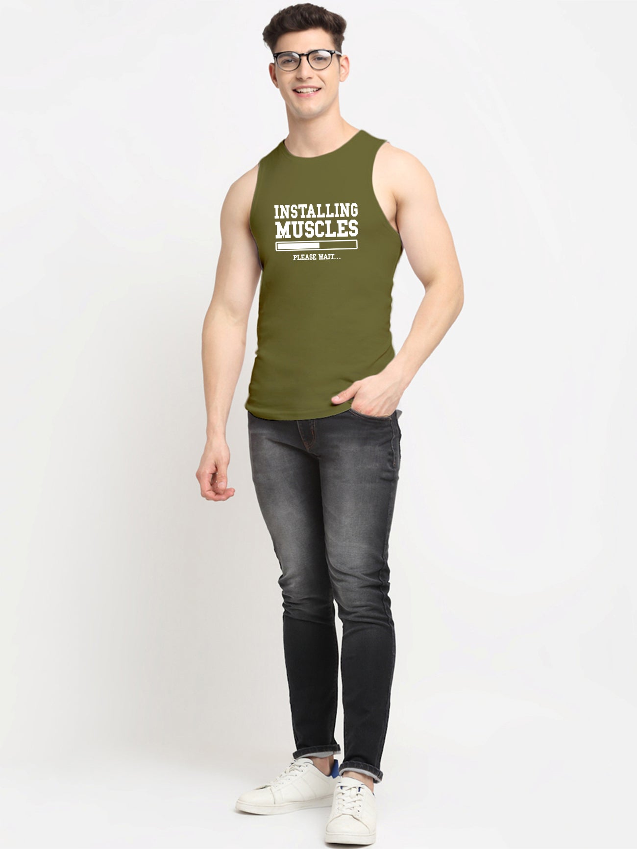 Installing Muscles Printed Cotton Gym Vest - Friskers