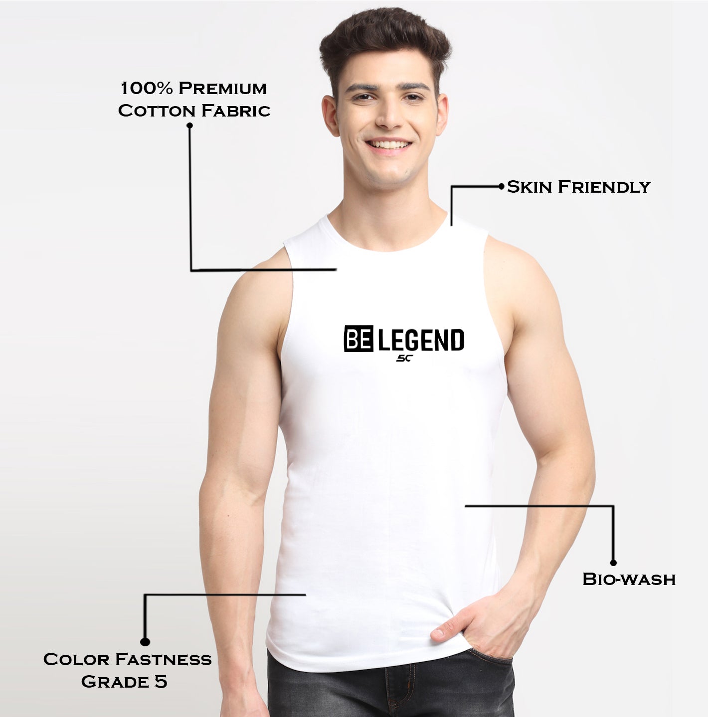 Men's Be Legend Printed Round Neck Gym Vest - Friskers