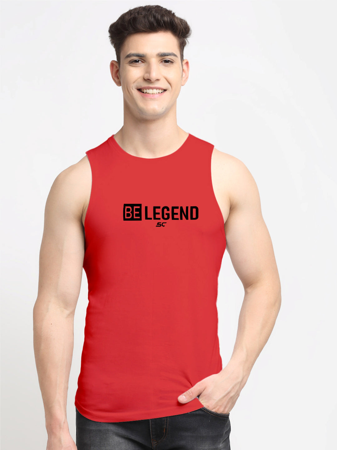 Men's Be Legend Printed Round Neck Gym Vest - Friskers