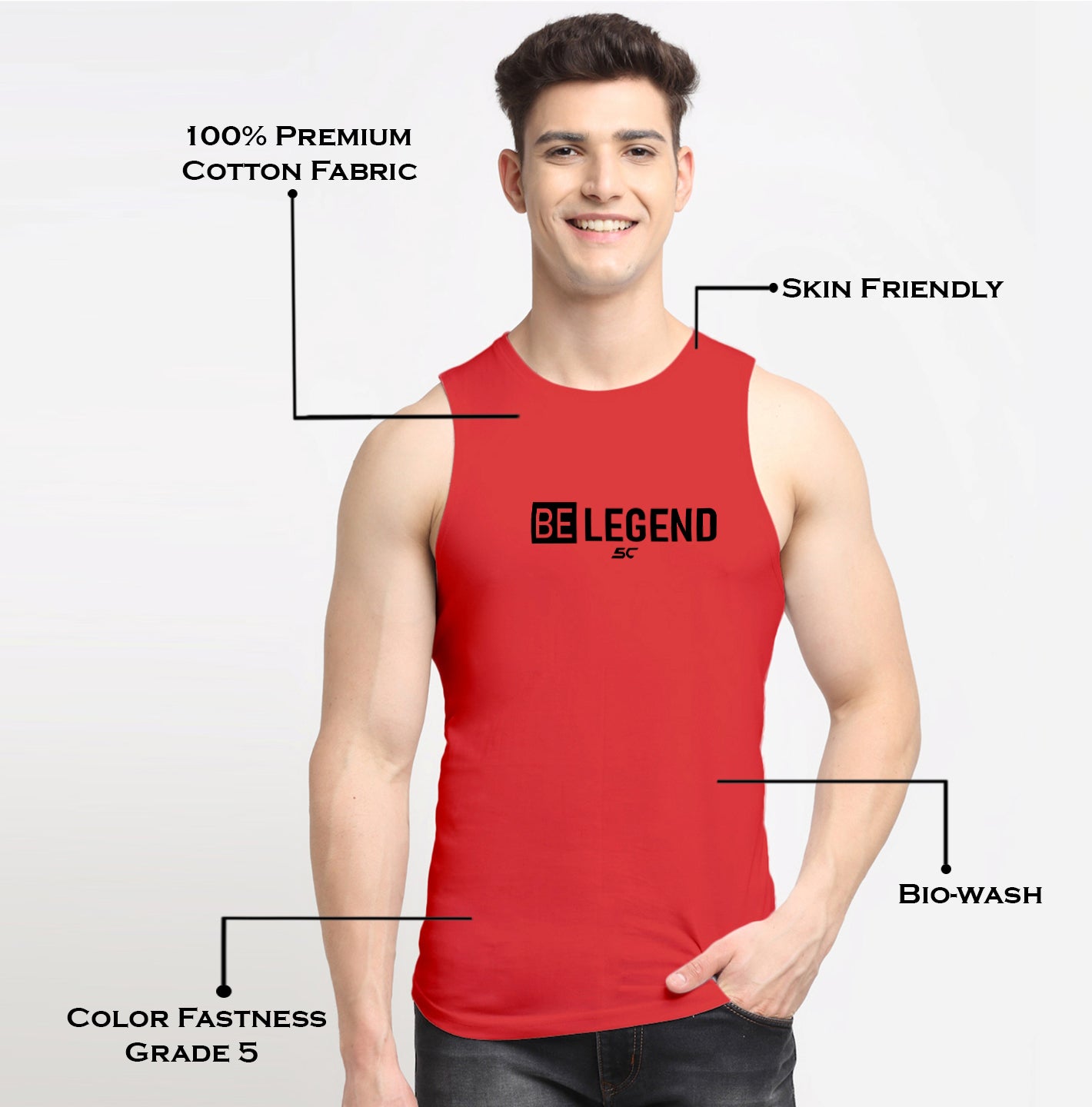Men's Be Legend Printed Round Neck Gym Vest - Friskers