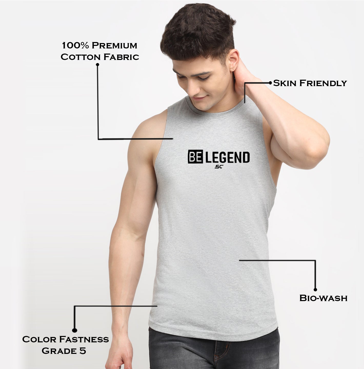 Men's Be Legend Printed Round Neck Gym Vest - Friskers