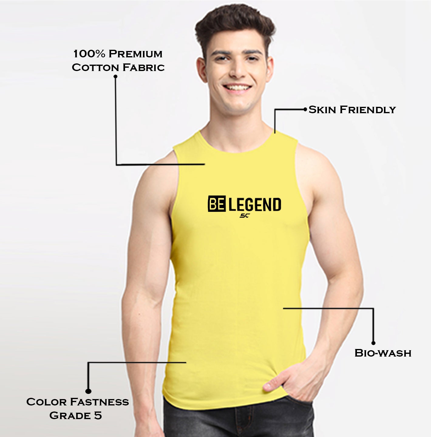 Men's Be Legend Printed Round Neck Gym Vest - Friskers