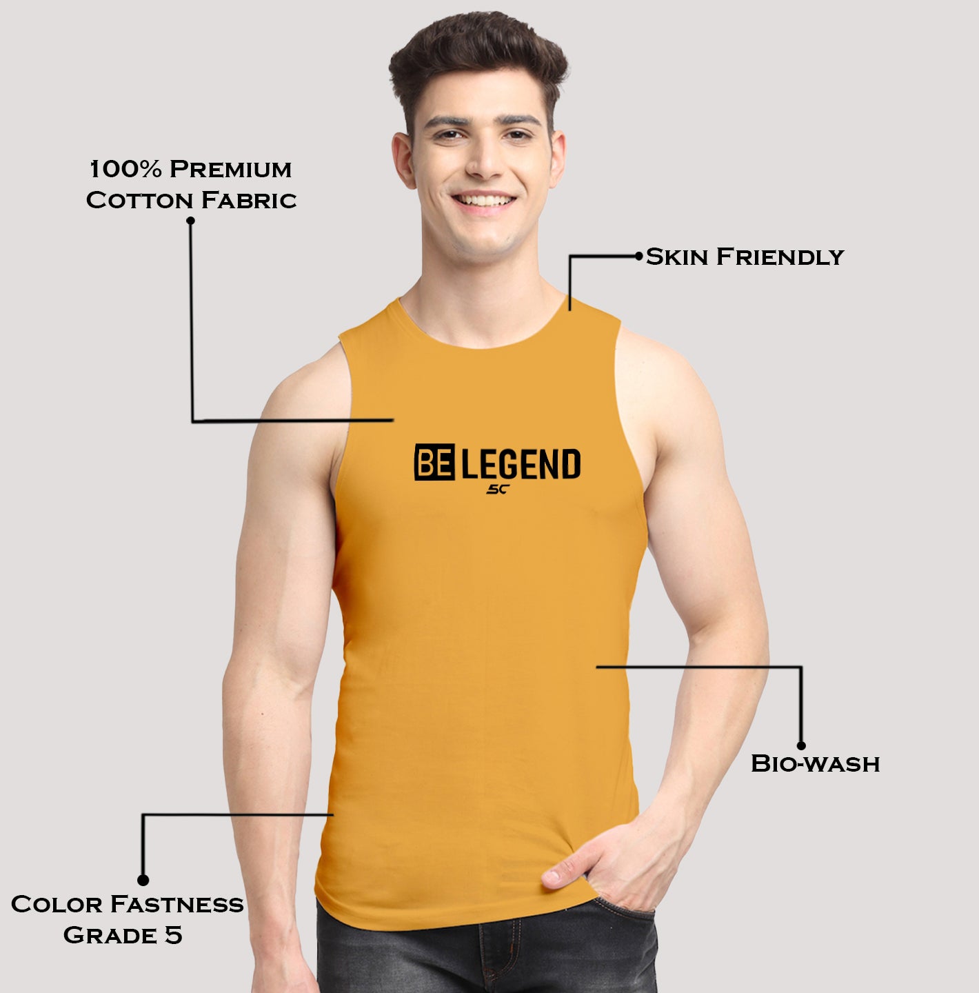 Men's Be Legend Printed Round Neck Gym Vest - Friskers