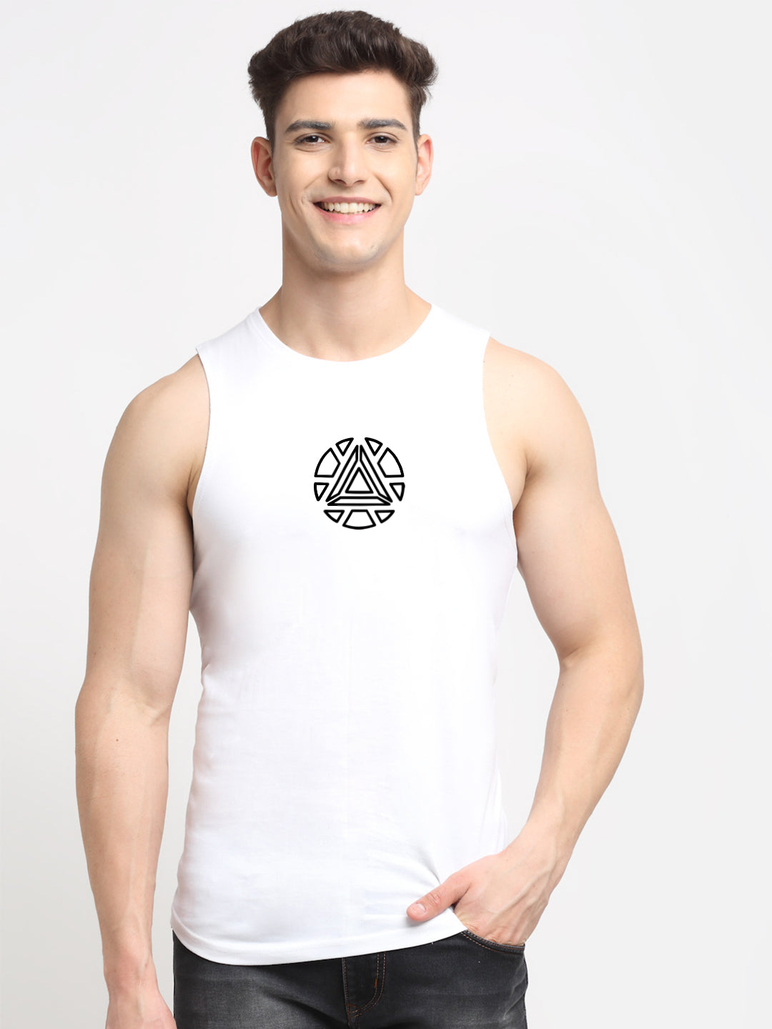 Men's Printed Round Neck Sports Gym Vest - Friskers