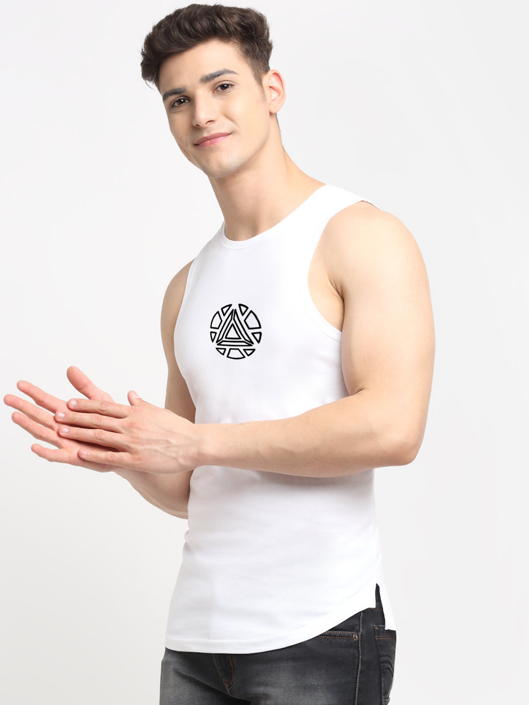 Men's Printed Round Neck Sports Gym Vest - Friskers