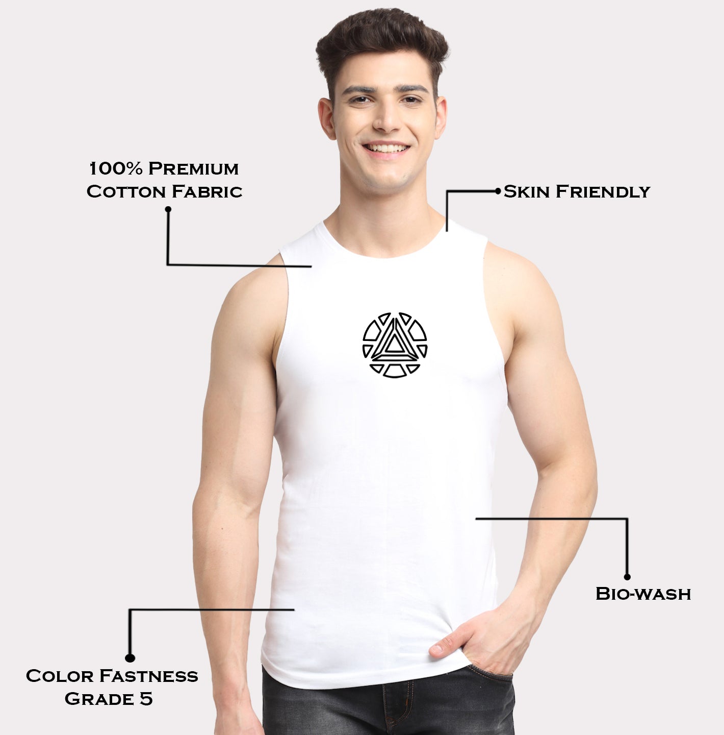 Men's Printed Round Neck Sports Gym Vest - Friskers