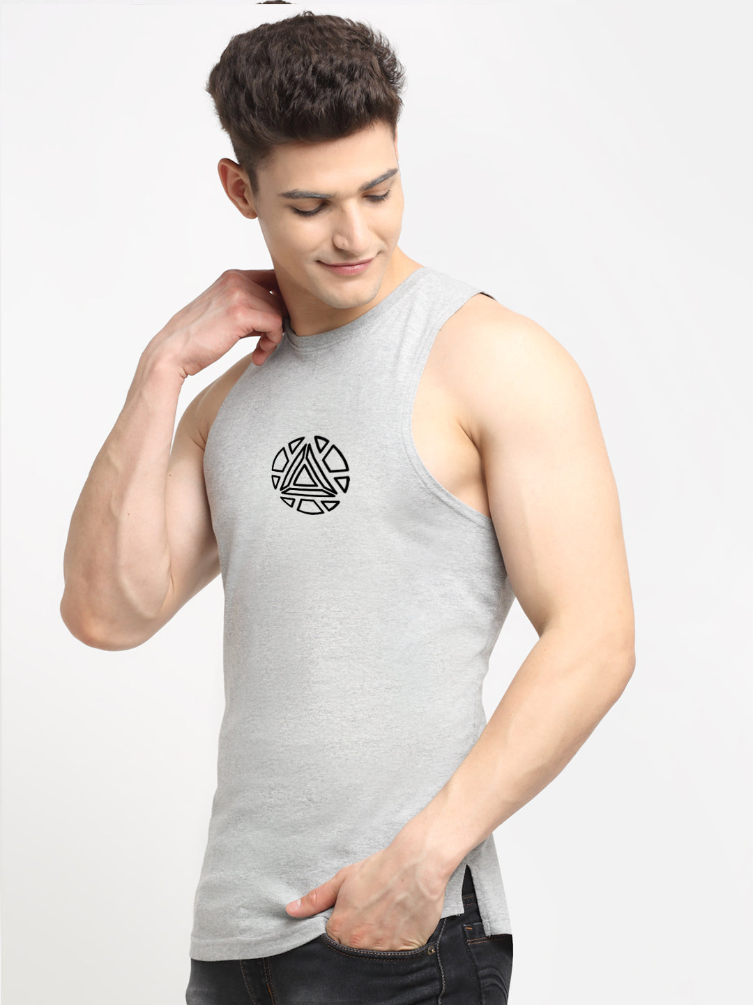 Men's Printed Round Neck Sports Gym Vest - Friskers