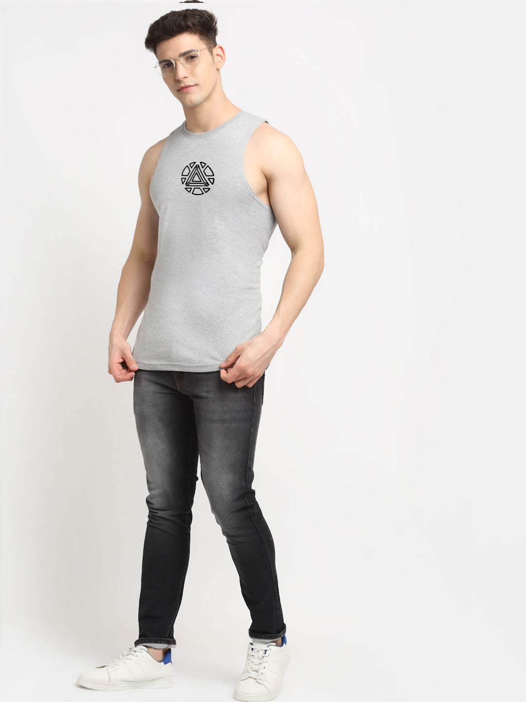 Men's Printed Round Neck Sports Gym Vest - Friskers