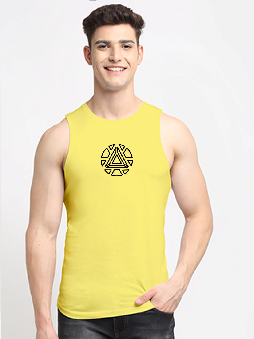 Men's Printed Round Neck Sports Gym Vest - Friskers