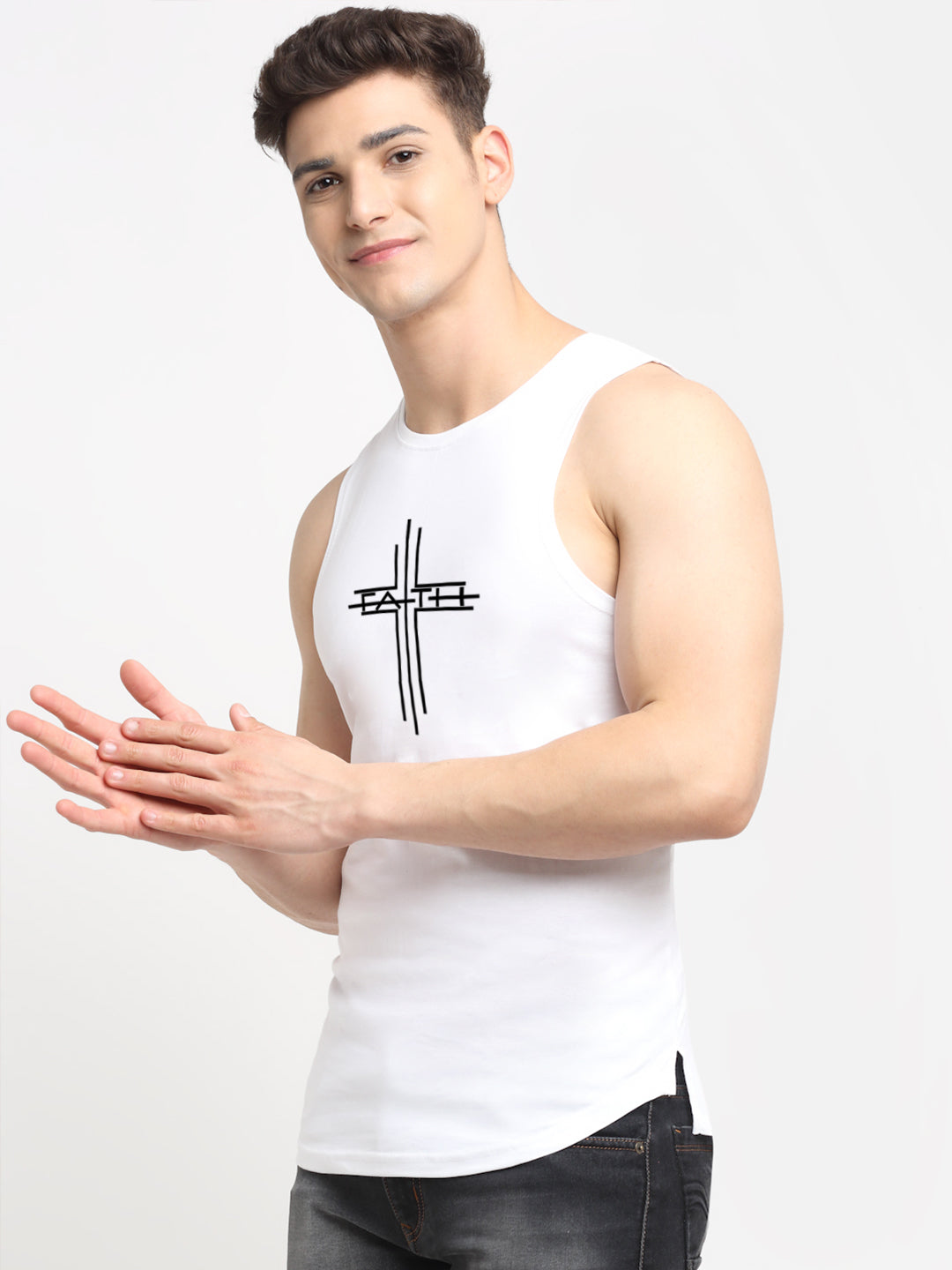 Men's Dry Fit Printed Round Neck Gym Vest - Friskers