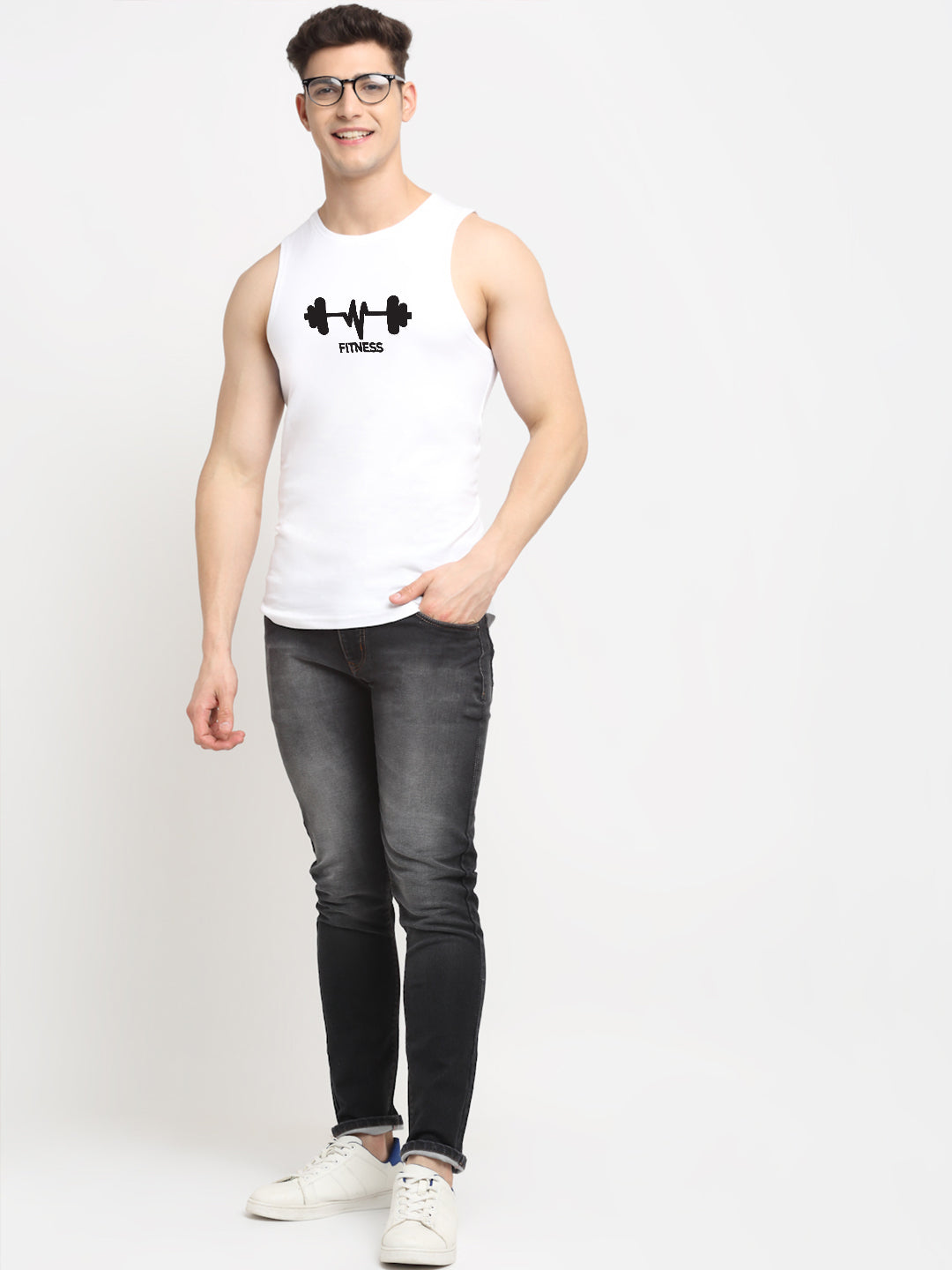 Men's Fitness Printed Round Neck Gym Vest - Friskers