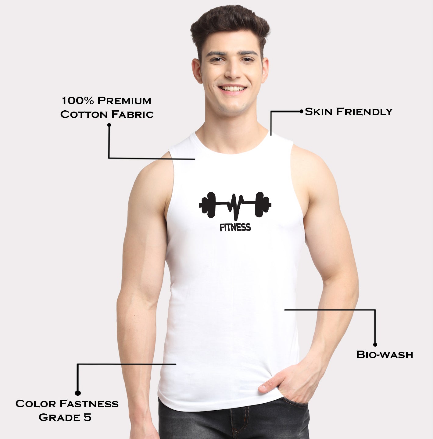 Men's Fitness Printed Round Neck Gym Vest - Friskers