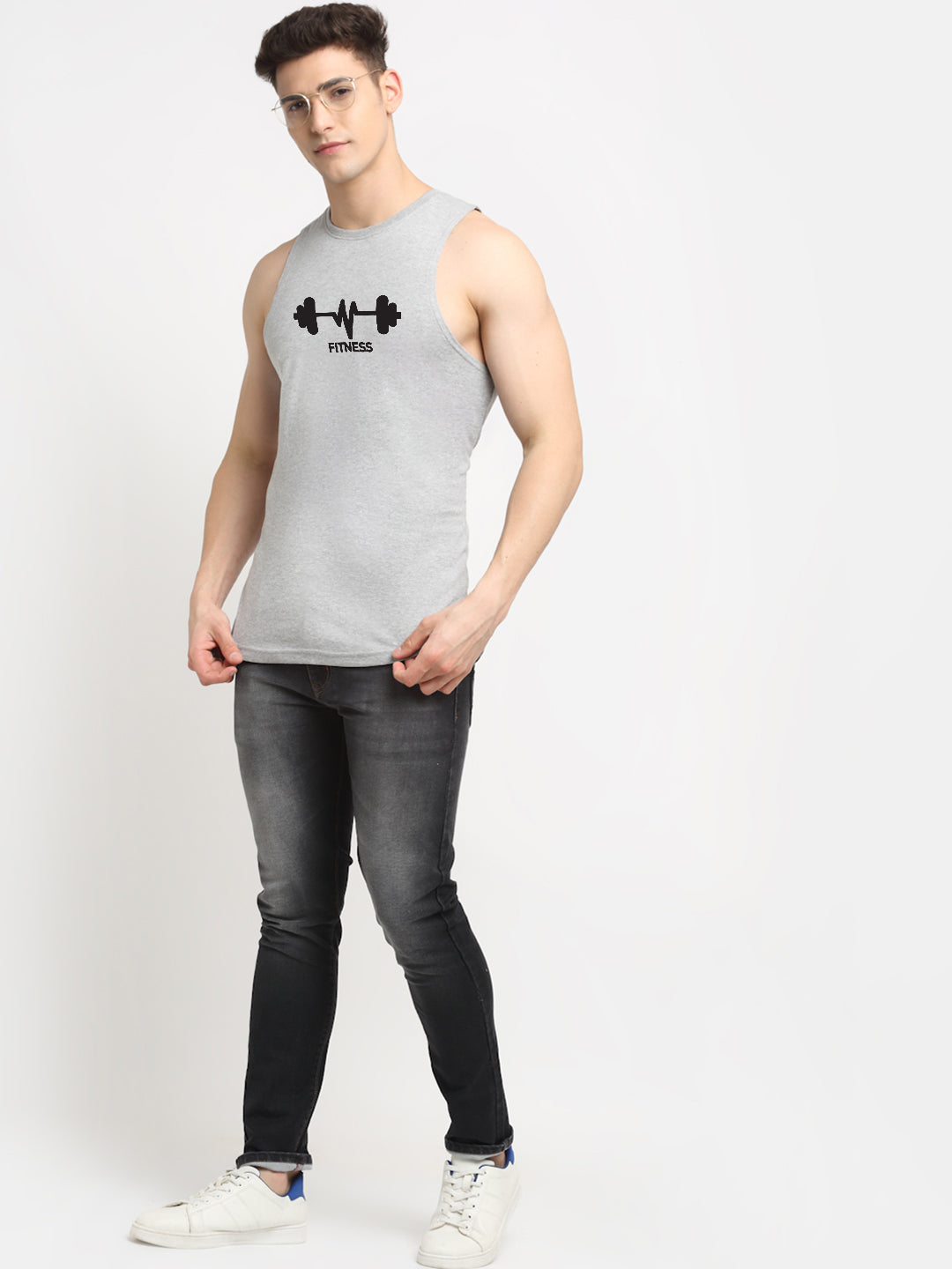 Men's Fitness Printed Round Neck Gym Vest - Friskers