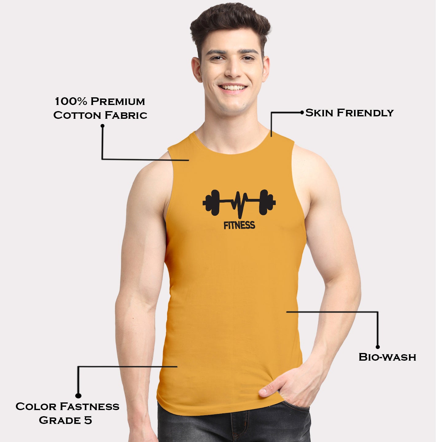 Men's Fitness Printed Round Neck Gym Vest - Friskers